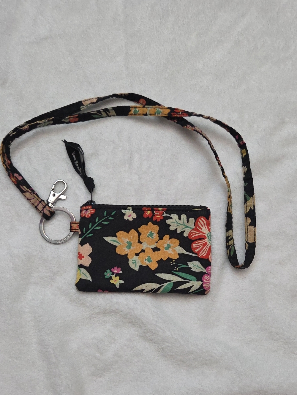 Vera Bradley Black Floral Lanyard Wristlet Keychain